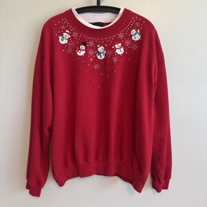 Womens Snowman Christmas Pullover Sweater Size 2XL Holiday Festive Cottagecore